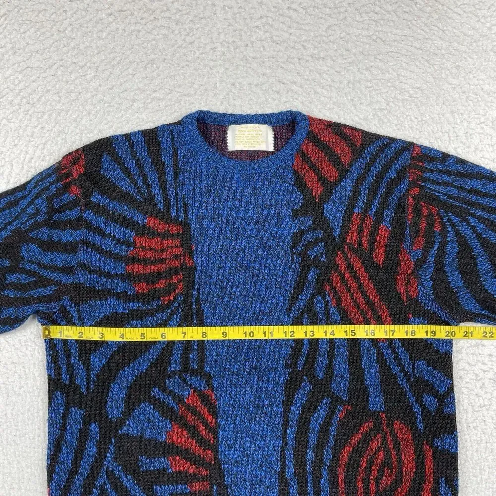 Vintage Sweater‎ Womens Large Blue Red Pullover Artsy Casual Workwear Academia